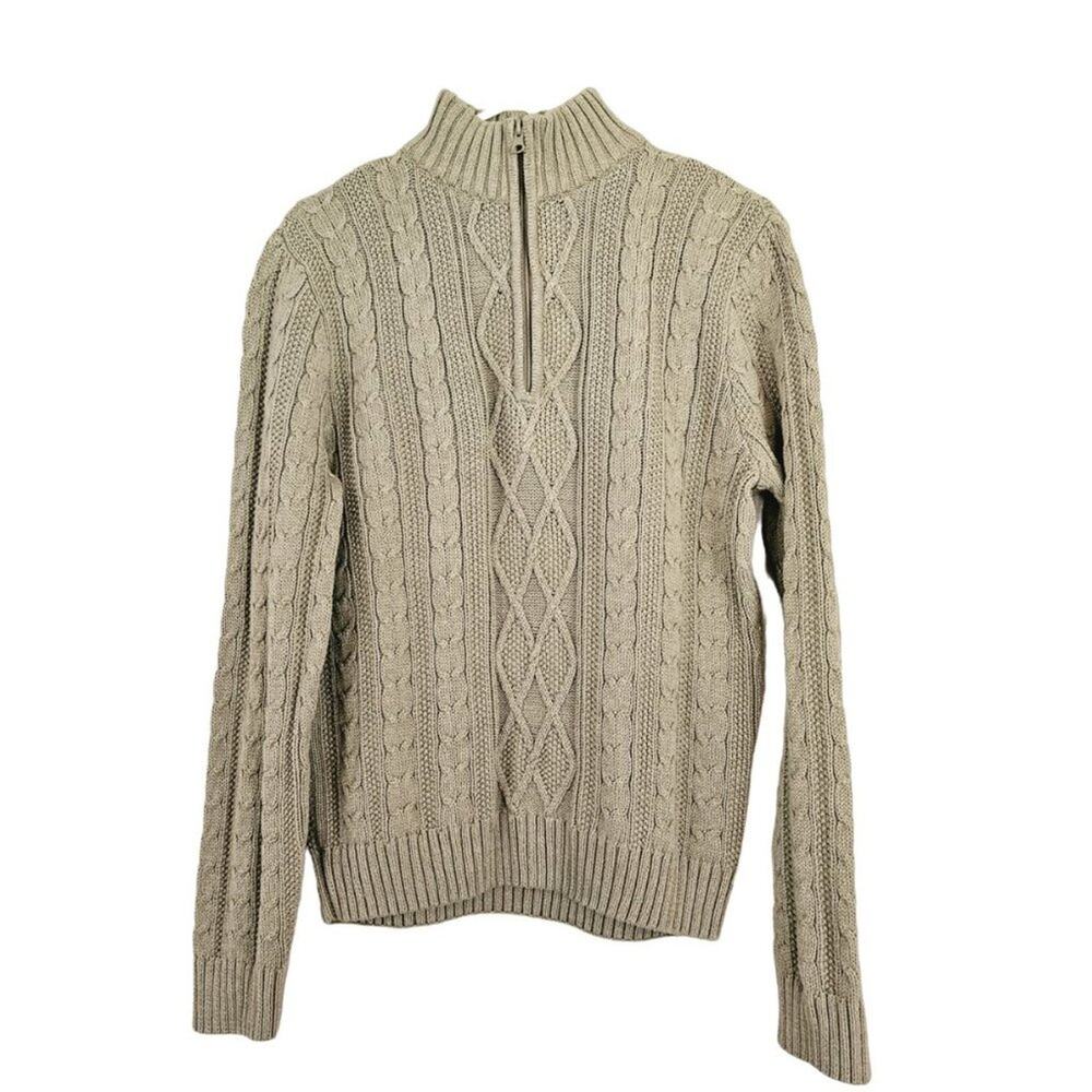Jeanne Pierre Cable Knit Sweater Mock Neck Quarter Zip Sage Green sz L